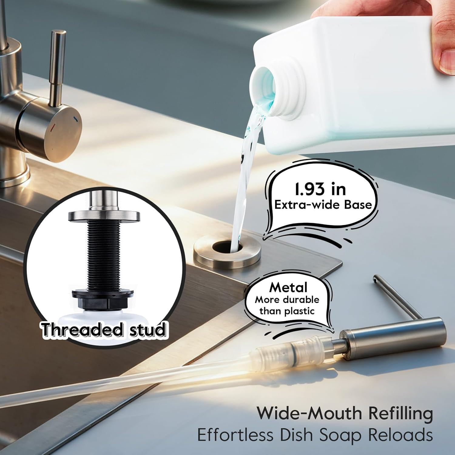 Soap Dispenser for Kitchen Sink Brushed Nickel Stainless Steel Countertop Pump Hand Lotion Built in Bottlend Lotion Built in Bottle image number 4