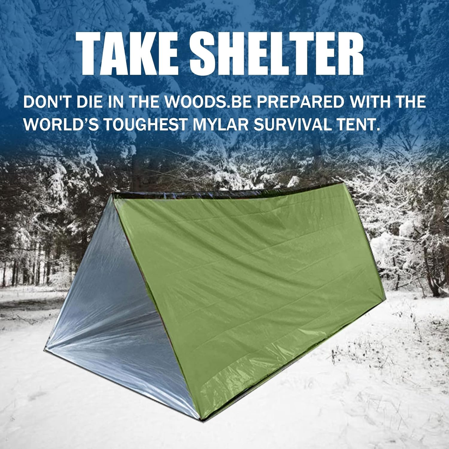 Emergency Survival Shelter Tent, 59 X 98.4Inch Waterproof 2-Person Mylar Thermal Shelter for Hiking Camping (Green) image number 3