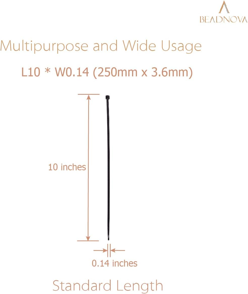 BEADNOVA Cable Tie Wraps Zip Ties Heavy Duty for Cables and Cords(10 Inch, Black, 100Pcs) image number 1