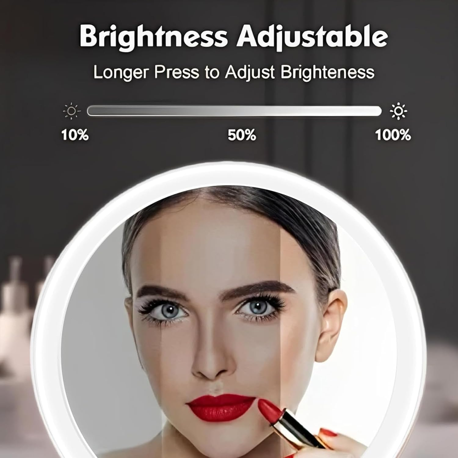 TARSHYRY LED Lighted Makeup Mirror Tabletop, Handheld Magnifying Makeup Mirror, Double Sided 30X/1X LED USB Rechargeable 3 Color Temperature, Foldable for Travel (White) image number 4