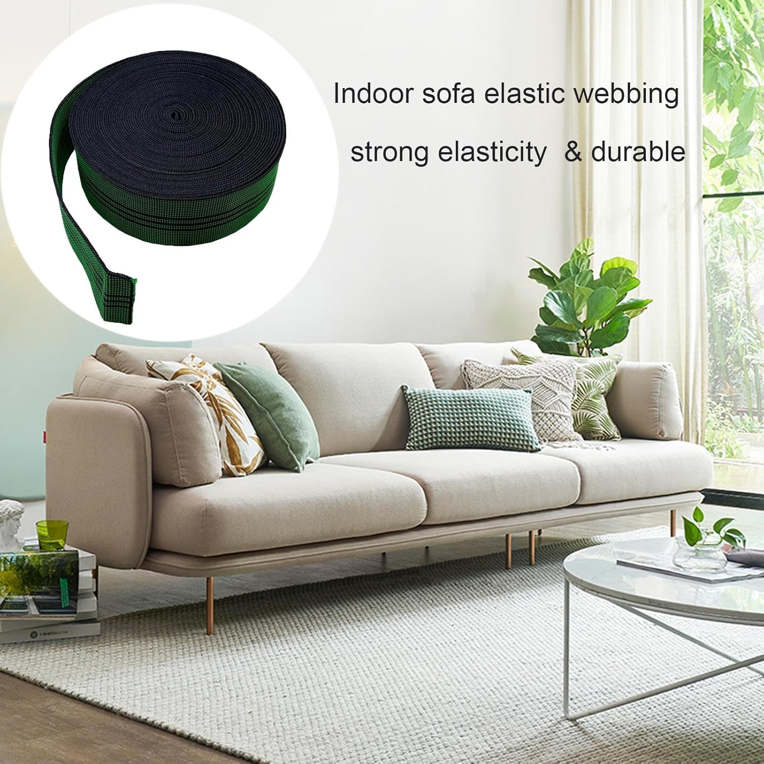 Upholstery Webbing Chair Couch Material Replacement,Elastic Webbing Latex Band, Stretchy Spring Alternative, Furniture Repair DIY Elasbelt 2" Wide (10M/32Ft) image number 5