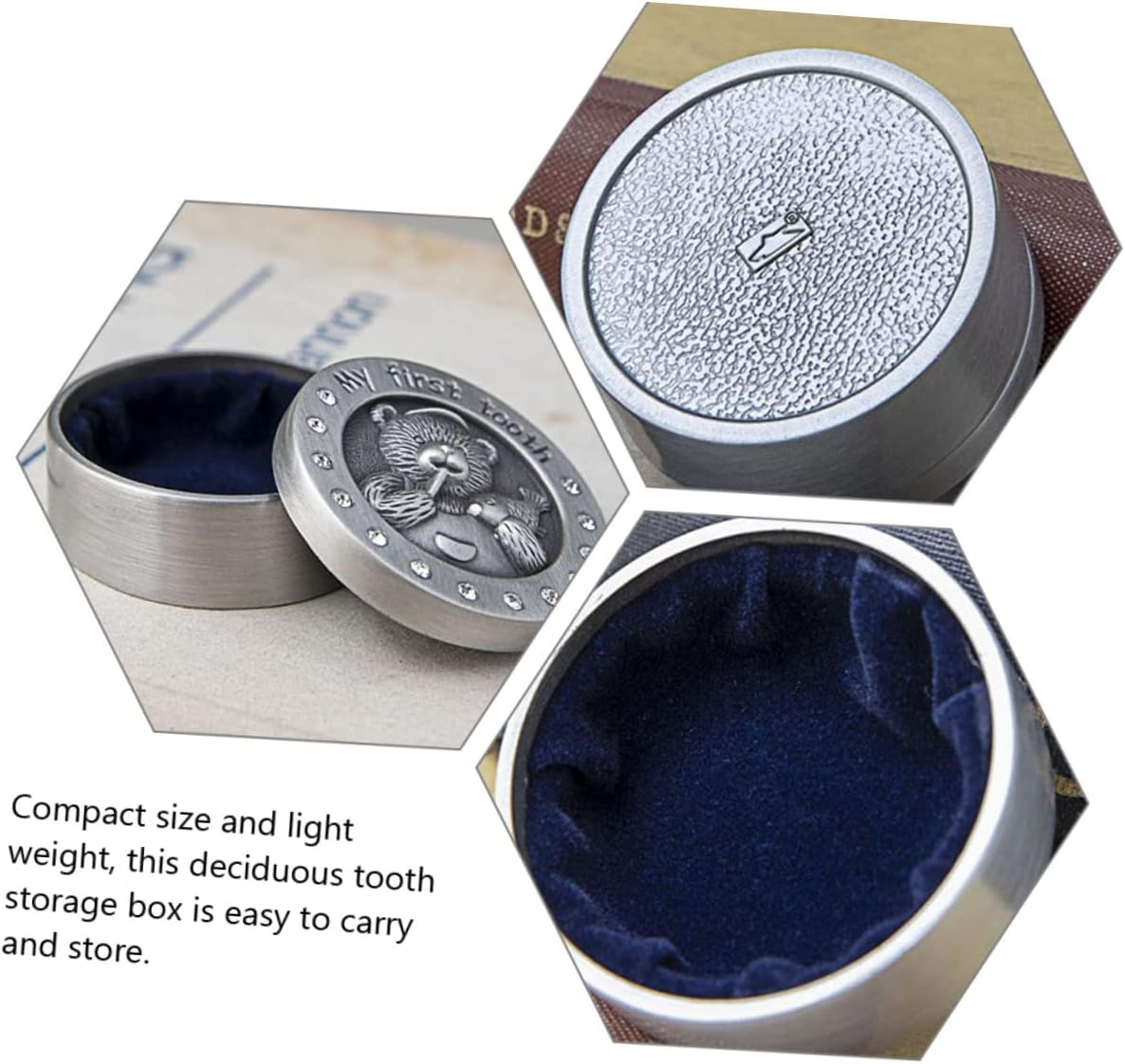 Baby Tooth Box and Fetal Hair Keepsake Metal Storage Case for Boys and Girls, Antique Tin Color, Baby Teeth and First Curl Organizer for Childhood Memory, 2Pcs Set image number 2