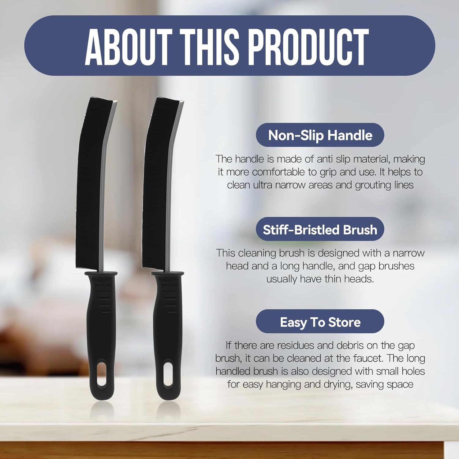 Deep Crevice Cleaning Grout Brushes, 4 Pcs Hard Bristle Cleaning Brush with Non-Slip Handle, Household Supplies for Bathroom Kitchen Toilet Window Vehicle (Black) image number 5