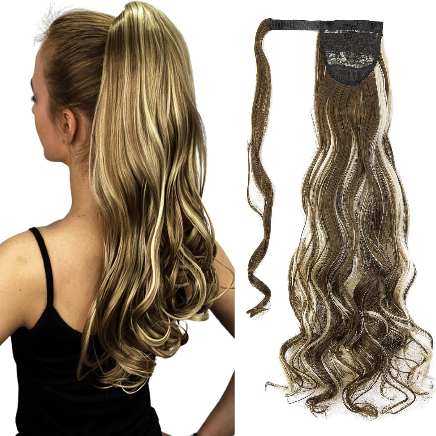 Cybelleza Clip-In Ponytail Extensions, Ponytail Hairpiece, Hair Extension, Braid Extension, 55 Cm, 100 G, Straight, Straight Hair Thickening for Women (Dark Brown & Light Brown)