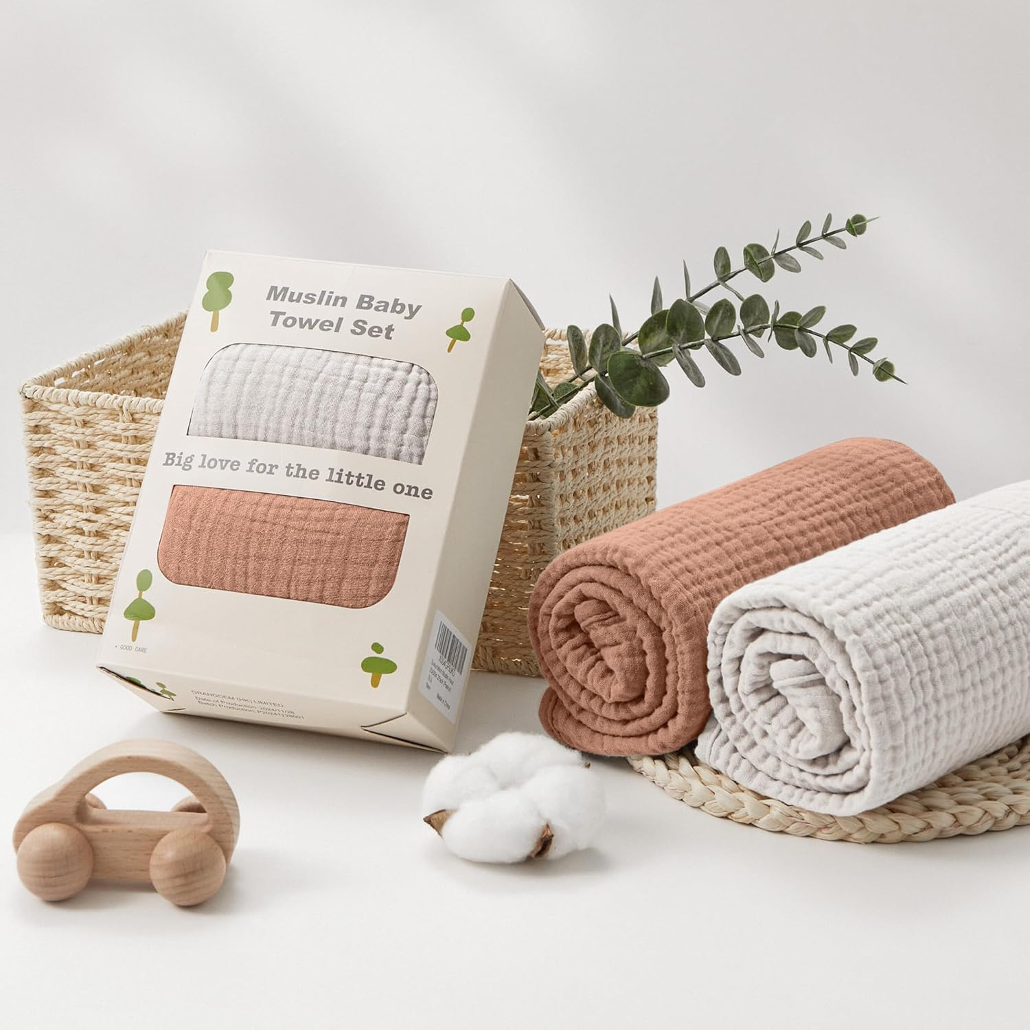 Susurration Hooded Baby Towels for Newborn 2 Pack 100% Muslin Cotton Towel for Babies，Highly Absorbent and Newborn Essential 30X30 Inch (Brown) image number 2