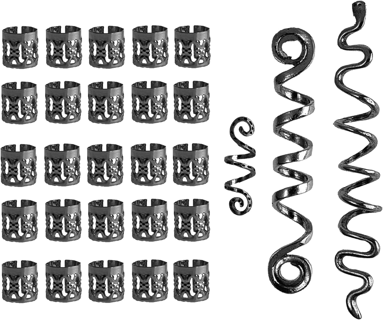 XCSJ 28 Pieces Dreadlock Jewellery Hair Spirals Clips Hair Braid Rings Adjustable Metal Cuffs Hair Dreadlocks Accessories Cuffs Hair Accessories Set Hair Spirals Dreadlocks for Men, Women (Black)