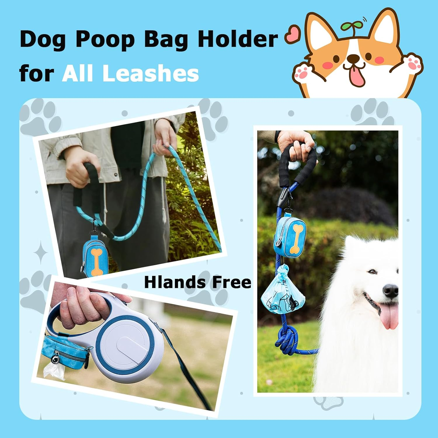 Dog Poop Bag Holder, Zipper Poop Bag with Cute Bone Pattern, Durable Washable Cloth Poop Bag Dispenser | Portable Dog Poo Bags Holder Leash for Walking, Travel & Biking image number 6