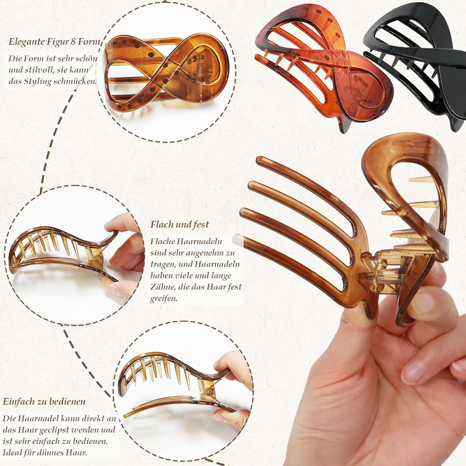 ZOCONE Pack of 6 Women'S Pearl Hair Clips Large French Hair Pin Banana Hair Clip Elegant Twist Hair Clip Hair Accessories Women image number 2