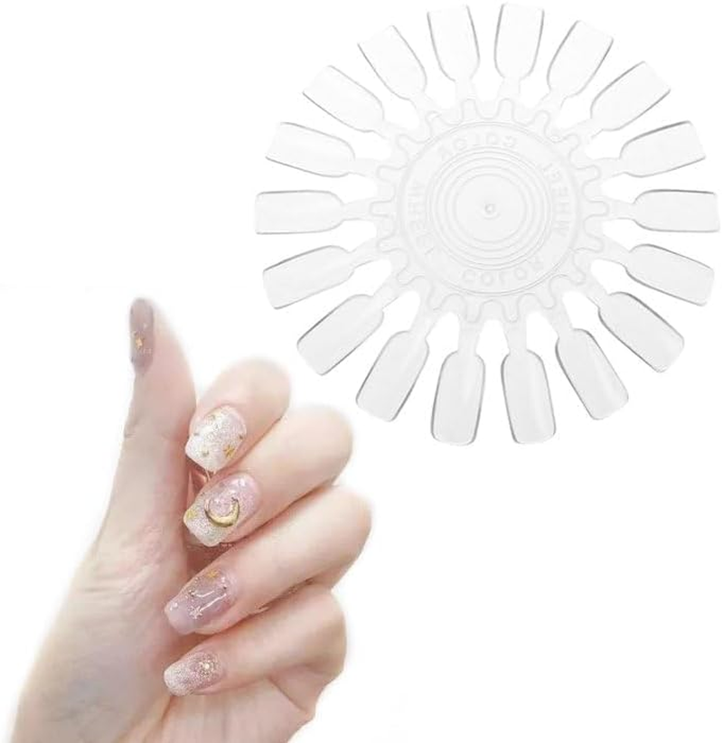 180Pcs Transparent Clear Nail in 1 Swatch Wheel, Nail Art Polish Practice Display Tips Nail Sample Sticks, Nail Practice Color Display Polish Board for Home DIY Manicure Nail Swatches image number 2