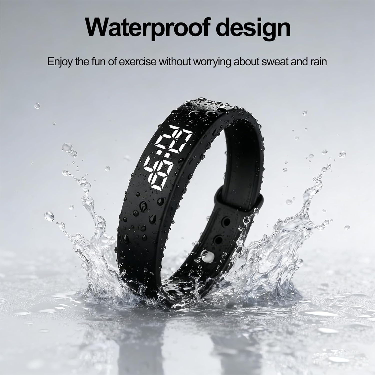 LED Digital Sport Watch Waterproof Fitness Tracker with Pedometer Calorie Counter Vibration Alert USB Rechargeable Silicone Wristband for Men Women (Black) image number 4