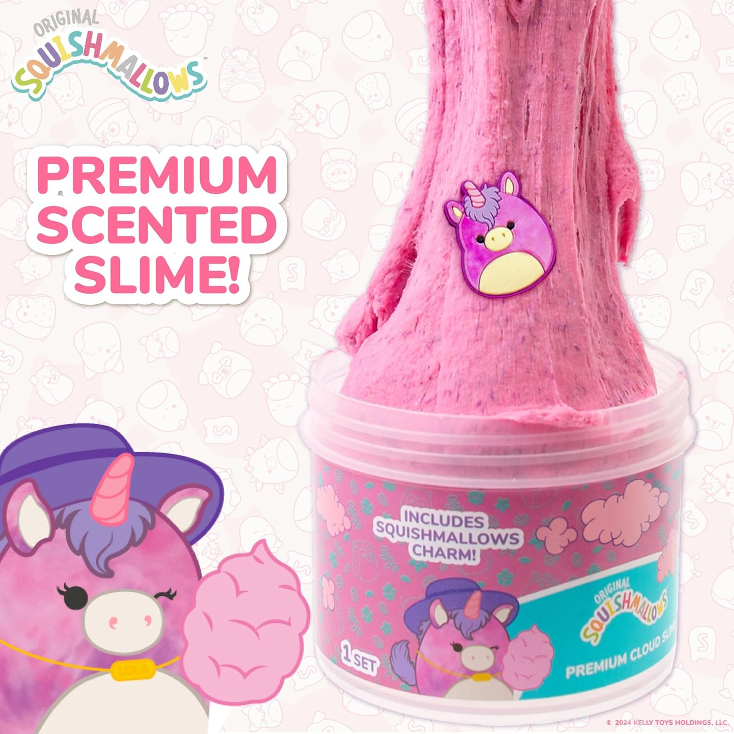 SQUISHMALLOWS Original Lola the Unicorn Premium Cloud Slime, Cotton Candy Scented, 8 Oz. Fluffy Slime, 2 Fun Slime Add Ins, Pre-Made Slime for Kids, Great 6 Year Old Toys, Super Soft Slime Toy image number 3