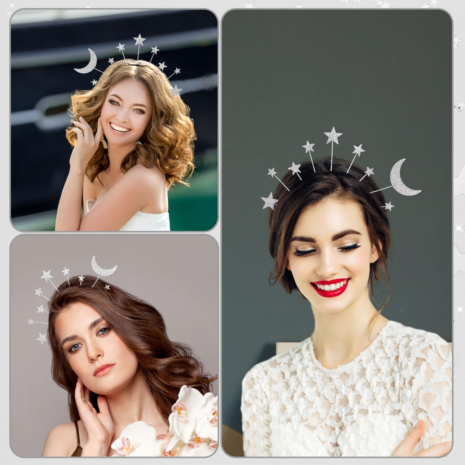 XIHIRCD 2Pcs Star Moon Headband, Glitter Sliver Star Halo Headband Alloy Star Hair Hoop Shiny Goddess Star Headpiece Hair Accessory for Girl Women Birthday Party Ramadan Costume Wedding image number 1