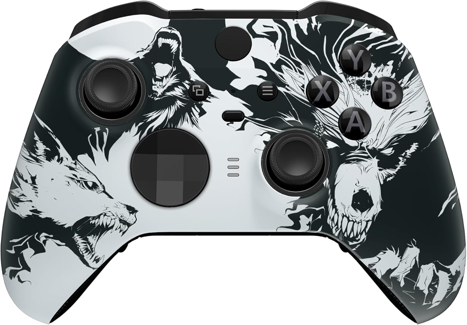 Extremerate Scary Party Patterned Faceplate Cover, Soft Touch Front Housing Shell Case Replacement Kit for Xbox One Elite Series 2 Controller Model 1797 - Thumbstick Accent Rings Included