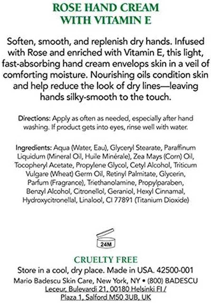 Rose Hand Cream with Vitamin E by Mario Badescu for Women - 3 Oz Cream image number 1