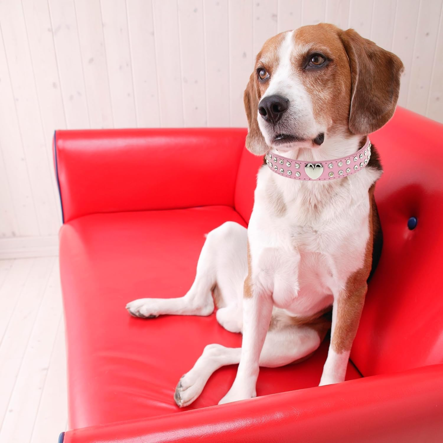 Rhinestone Dog Collar for Small Dogs, Heart Bling Diamond Fancy Crystal Glitter Pretty Jewel Pet Puppy Collars for Small Dogs Cats (Pink, 42 * 2.0(CM))