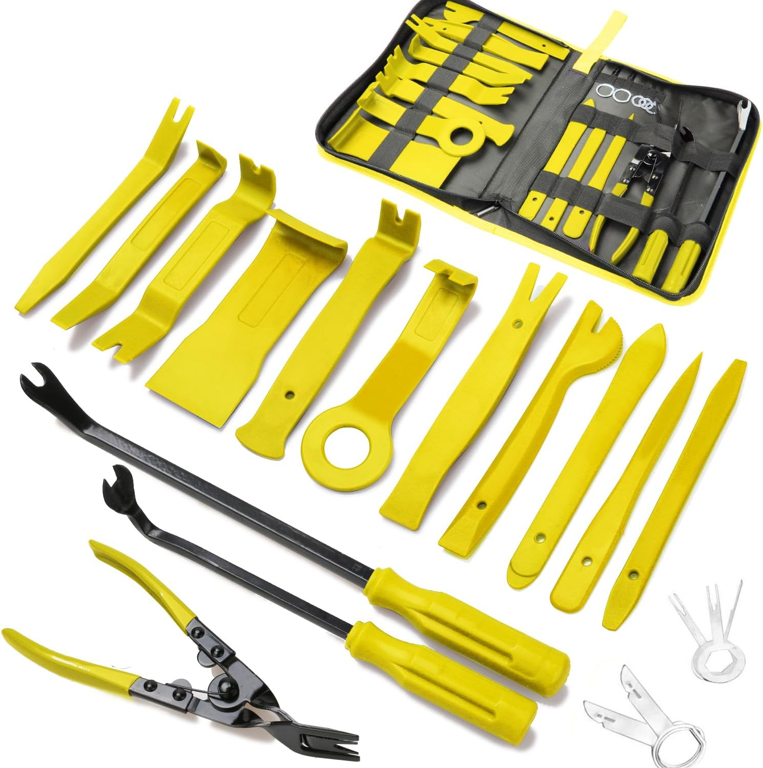 Poraxy 19Pcs Trim Removal Tool,Car Panel Door Audio Trim Removal Tool Kit, Auto Clip Pliers Fastener Remover Pry Tool Set with Storage Bag image number 3