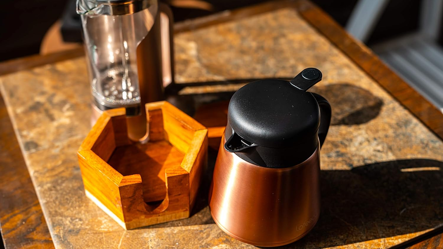 Lafeeca Thermal Coffee Carafe Tea Pot Stainless Steel, Double Wall Vacuum Insulated | Cool Touch Handle | Hot & Cold Retention | Non-Slip Silicone Base | BPA Free Copper image number 5