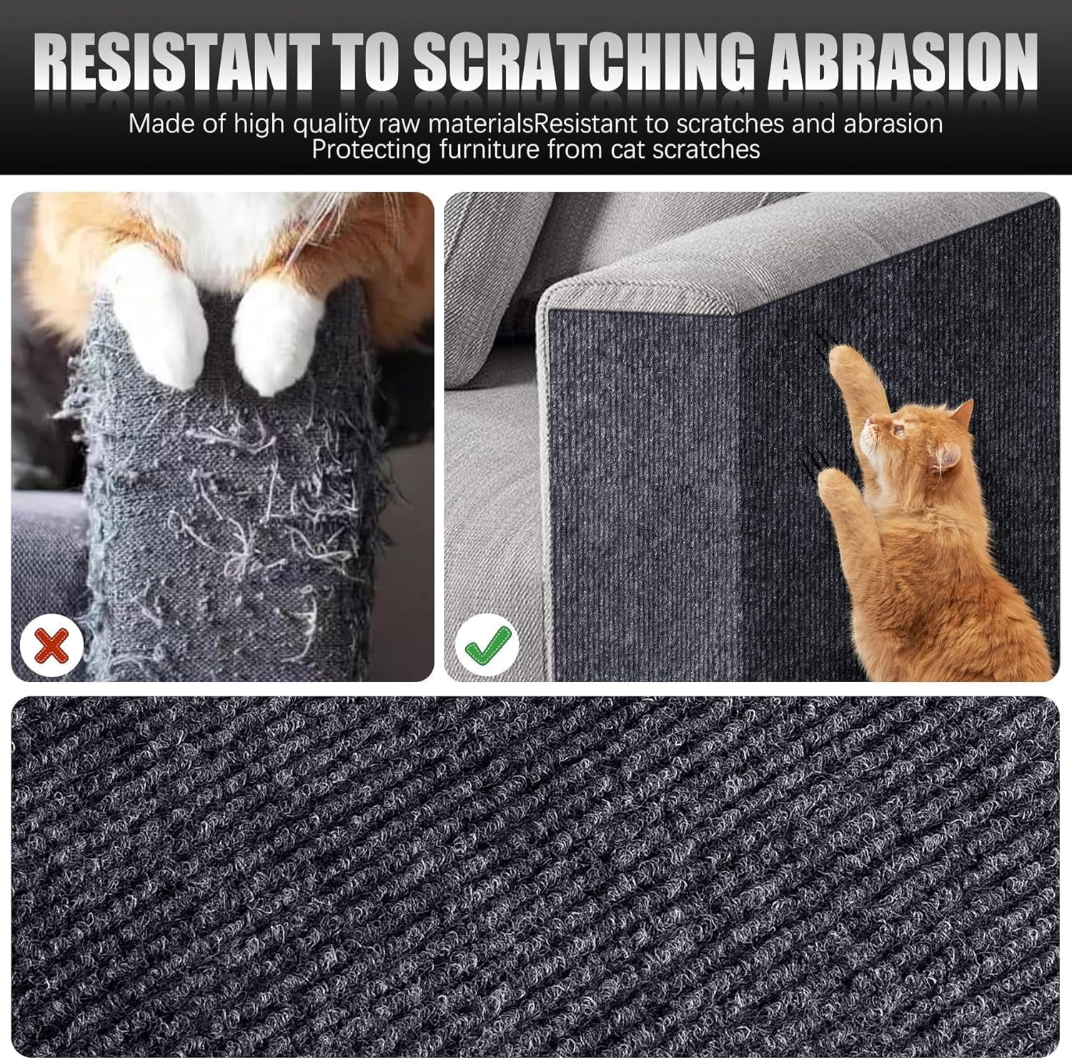 2PCS 39.4"X15.8" Self-Adhesive Cat Scratch Mat,Cat Furniture Protector for Sofa,Couch, Wall,Cat Tree, Trimmable DIY Cat Scratcher Pads, Anti-Scratch Cover for Cat Tower Replacement image number 1