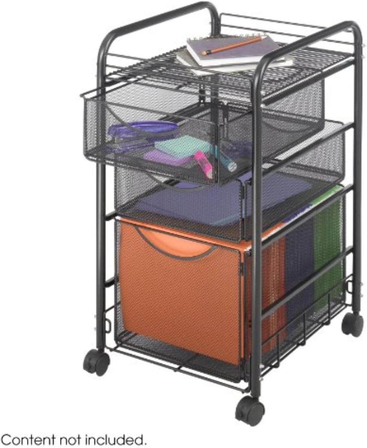Safco Products Onyx Mesh 1 File Drawer and 2 Small Drawers Rolling File Cart 5213BL, Black Powder Coat Finish, Durable Steel Mesh Construction, Swivel Wheels for Mobility image number 6