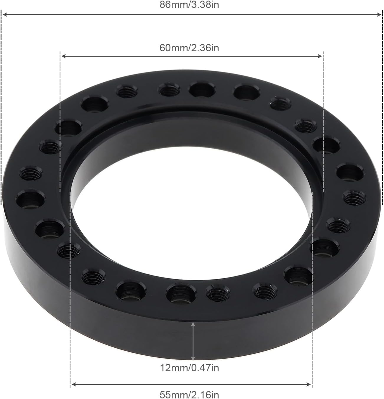 0.5" Steering Wheel Hub Adapter Conversion Spacer, Black Aluminium Alloy 12Mm Steering Wheel Hub PCD Adapter Spacer for Momo for Nardi for OMP for Sparco - Silver image number 4