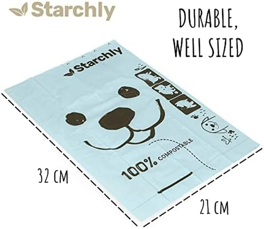 Starchly 120 Bags (8 Rolls of 15) - Blue - Eco-Friendly Leak Proof - Starch Based Materials - Compostable Dog Waste Bags image number 1