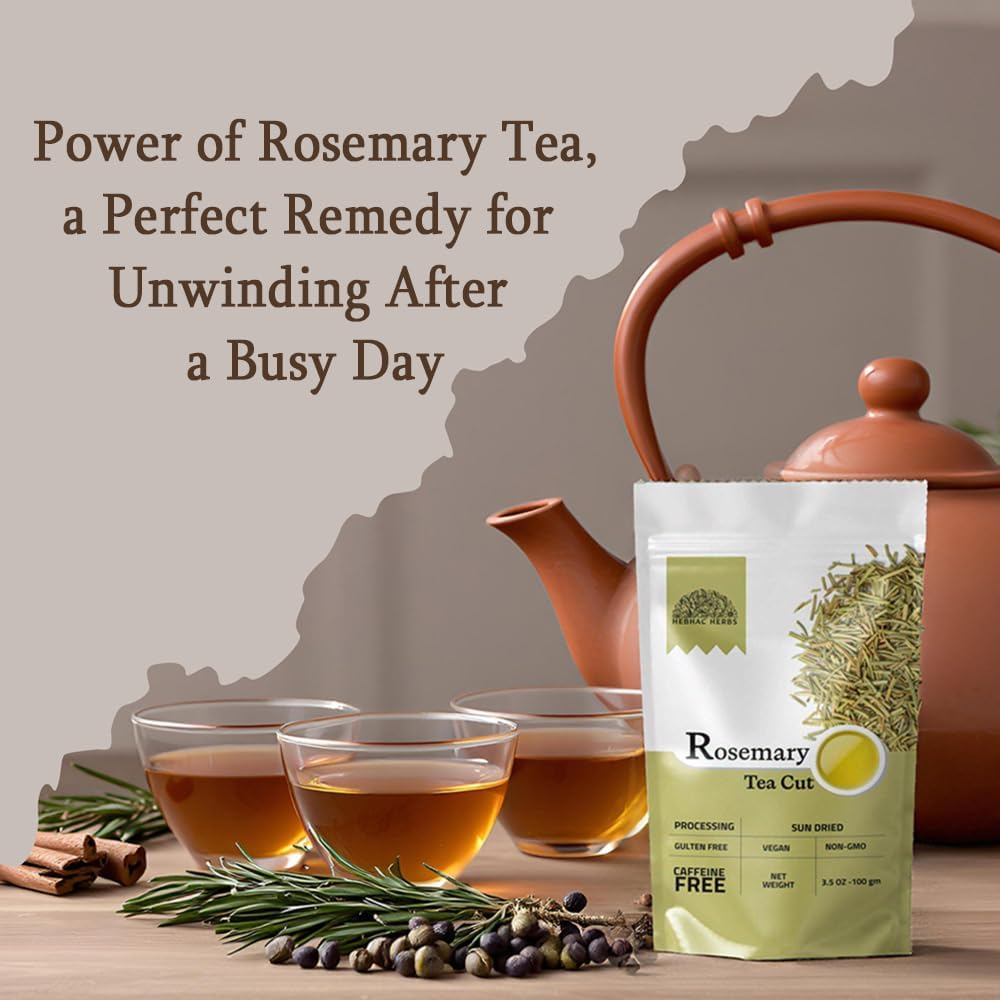Rosemary Leaf Tea Cut 100 G | Dry Rosemary Sprigs| Rosmarinus Officinalis Leaves for Herbal Tea | Premium Quality Loose Leaf Tea by Hebhac Herbals image number 2