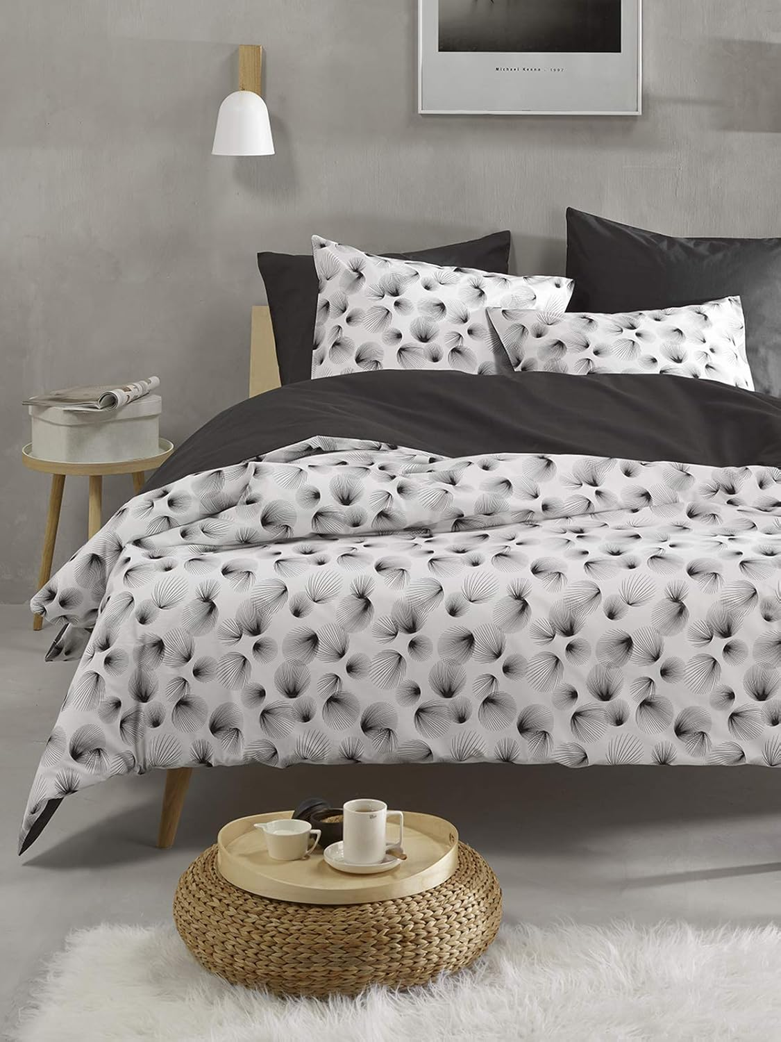 De Witte Lietaer Aileen Bedding Set: Duvet Cover and Pillowcase, Cotton, White/Black, 140 X 220 Cm