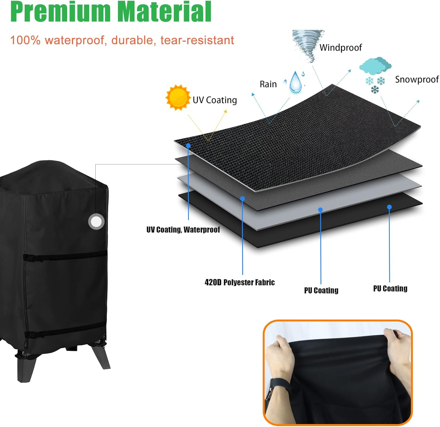 WOMACO Smoker Cover for Pit Boss 4/5/7 Pro - Series, PBV4PS1, PBV5PW1, PBV4PS2, Heavy Duty Waterproof Vertical Pellet BBQ Smoker Grill Cover (26.5" W X 26.5" D X 53" H, Black) image number 1
