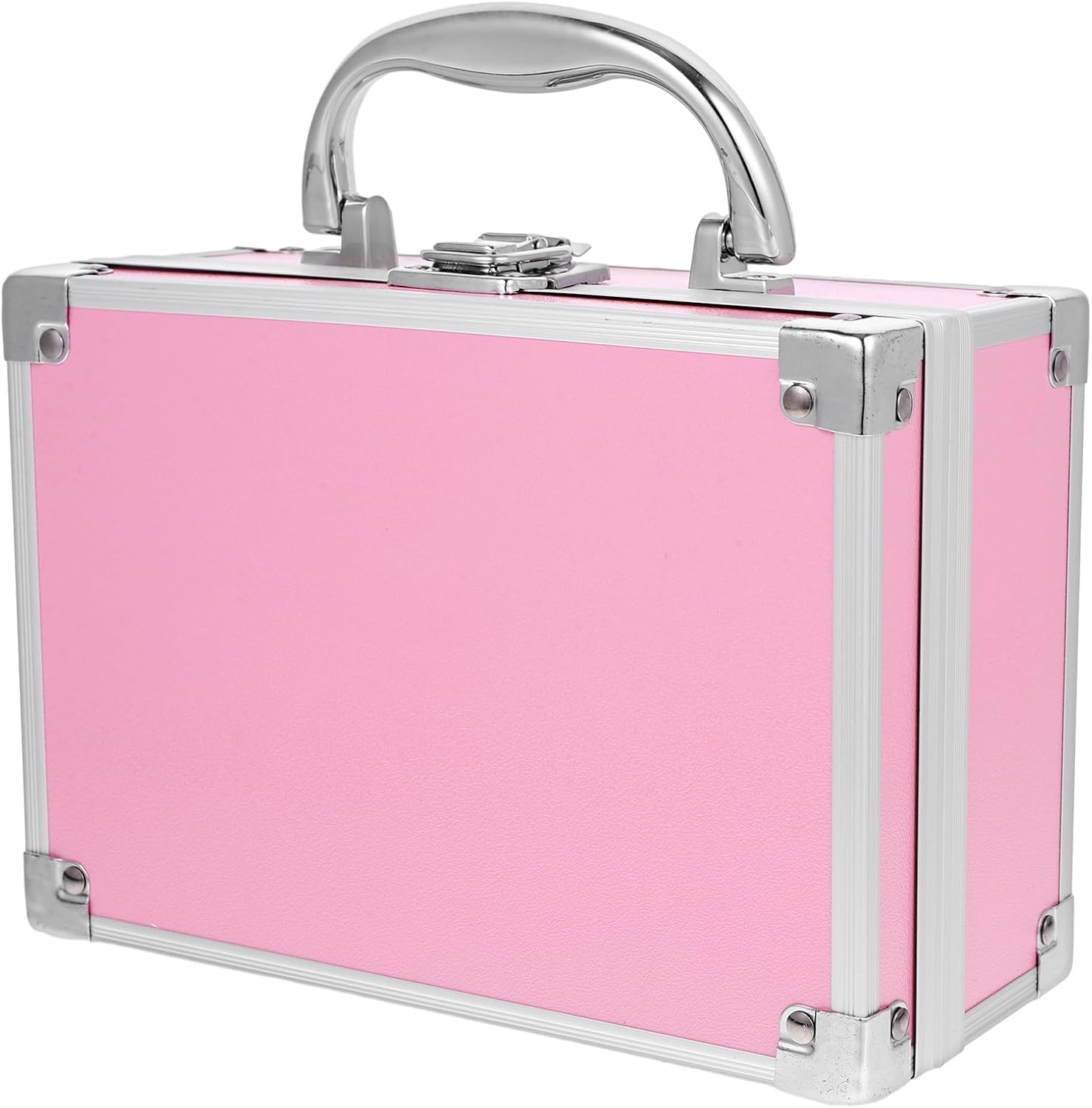 PHENOFICE Portable Aluminum Alloy Cosmetic Case Small Pink Makeup Organizer Travel Tool Storage Box with Handle for Makeup Artists and Hairstylists Briefcase image number 5