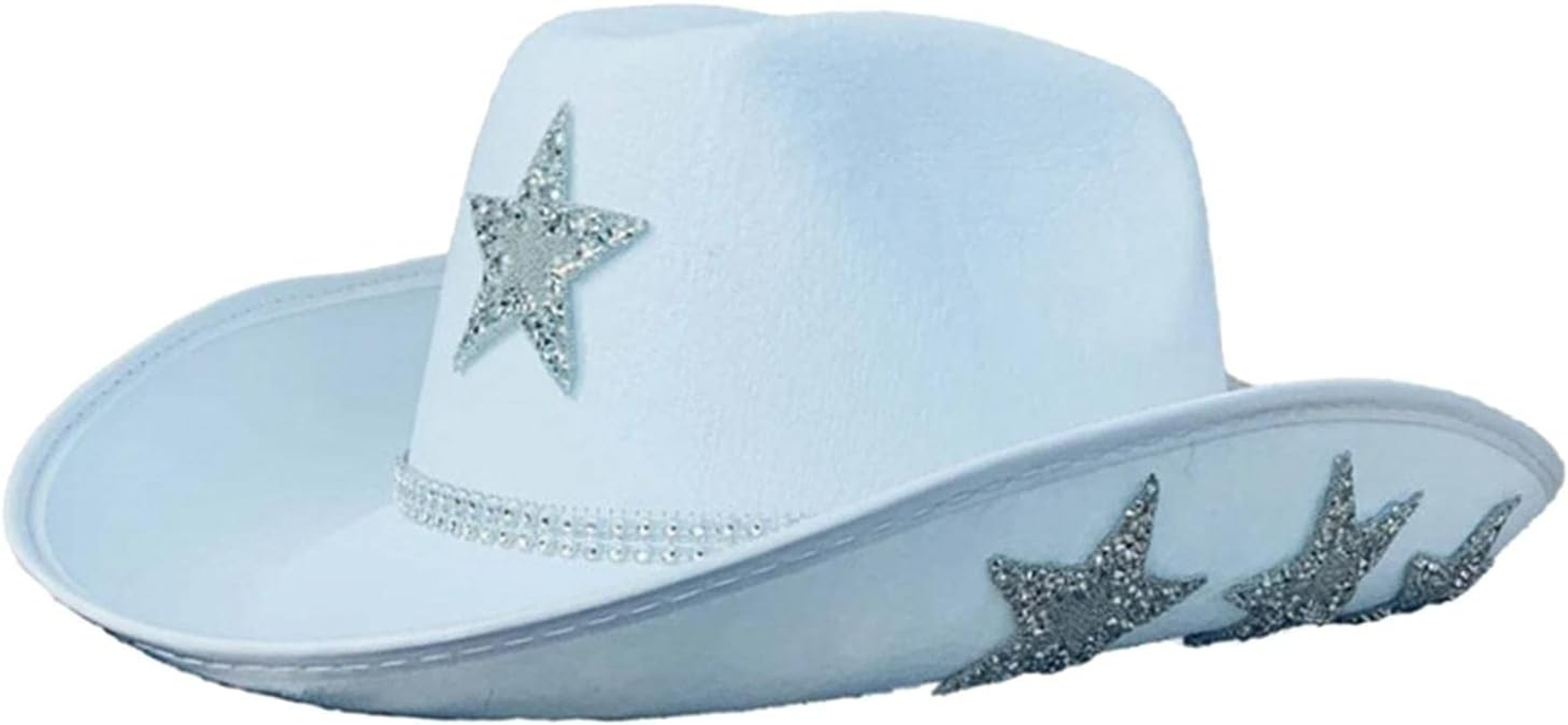 White Hat, Women Cowboy Hats with Sequin Star, Cowboy Costume Accessories for Adults Party Hat Dress Up image number 3