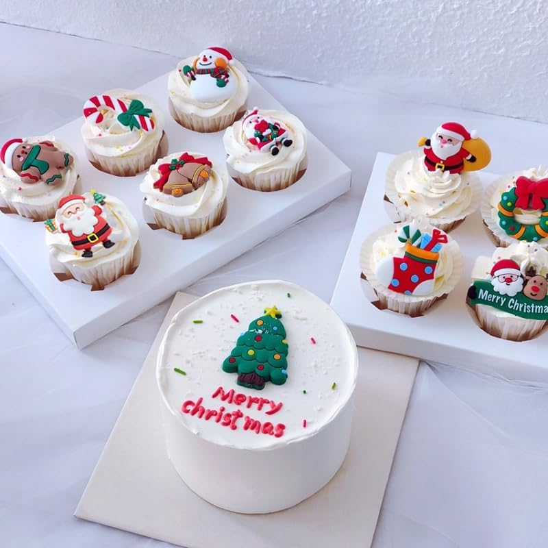 12 Pieces Reusable Christmas Cake Cupcake Toppers - Holiday Decorations Set with Santa, Christmas Tree, Snowman, Reindeer, Wreath, Candy Cane - for Holiday Baking, Party, Gift & Stocking Stuffers image number 1