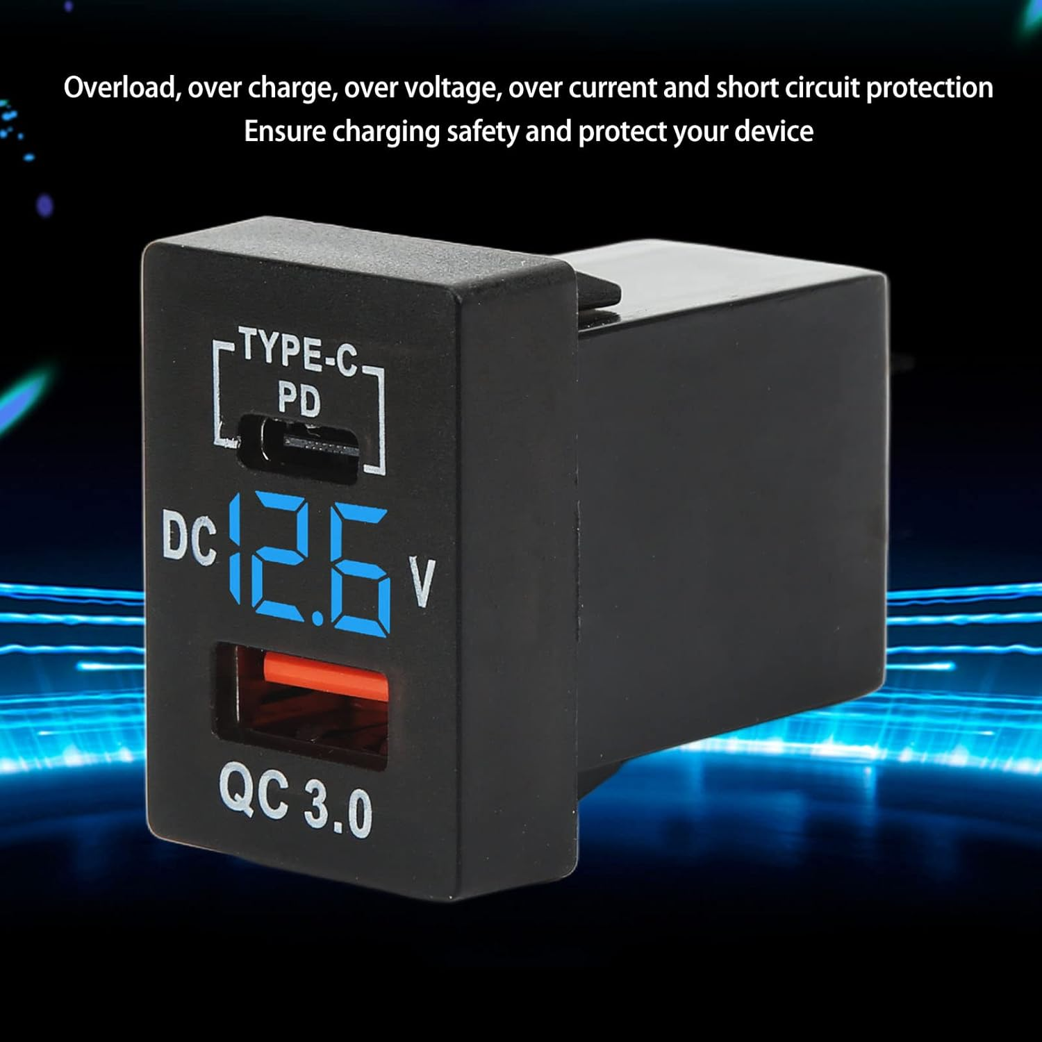 USB Car Charger Socket QC 3.0 Fast Charge 12‑24V Voltage Display for Cars Motorcycles Motorhomes image number 6
