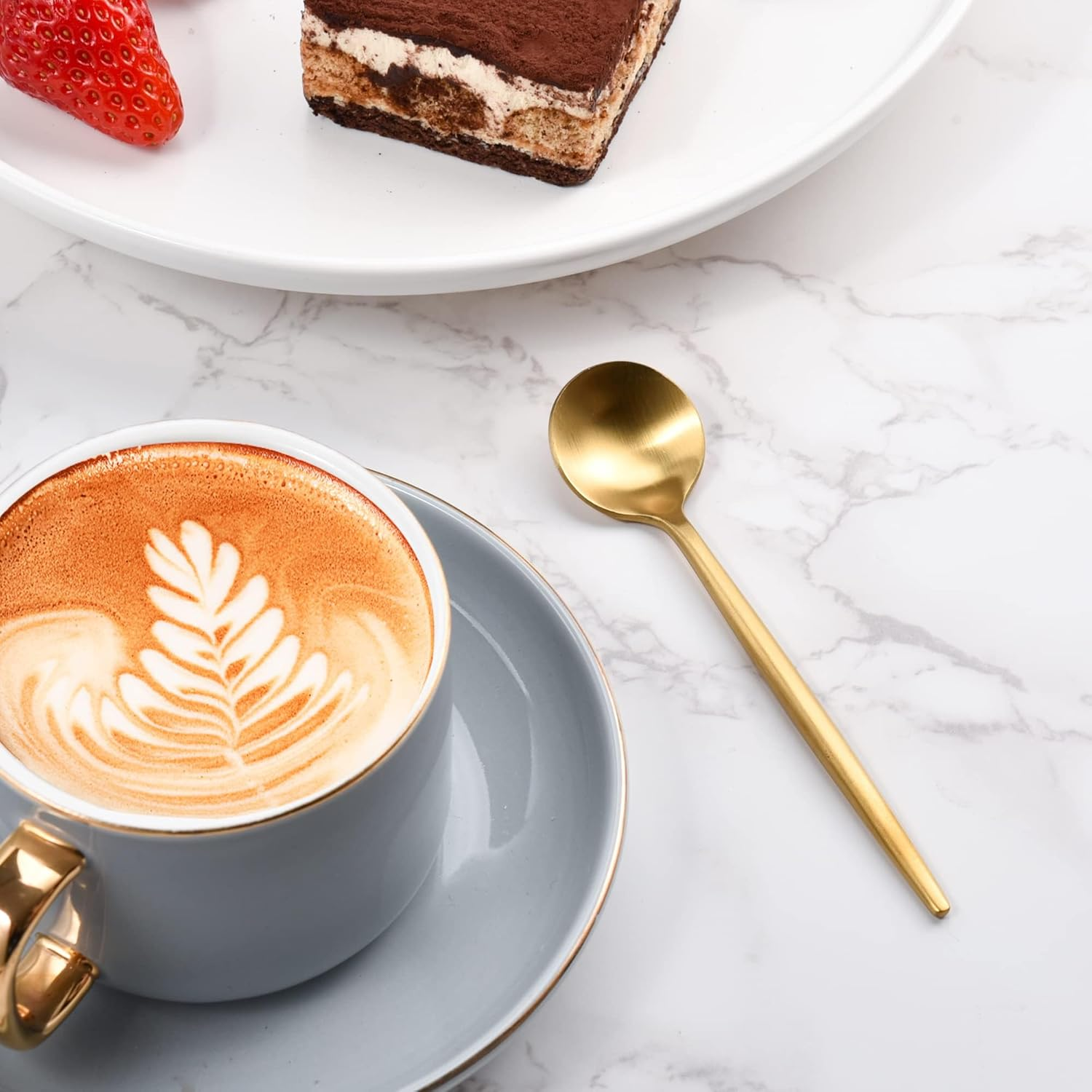 IMEEA 5.1Inch Coffee Spoon Gold Espresso Spoons Demitasse Spoons Stainless Steel Mini Teaspoons for Sugar Dessert Cake, Set of 6