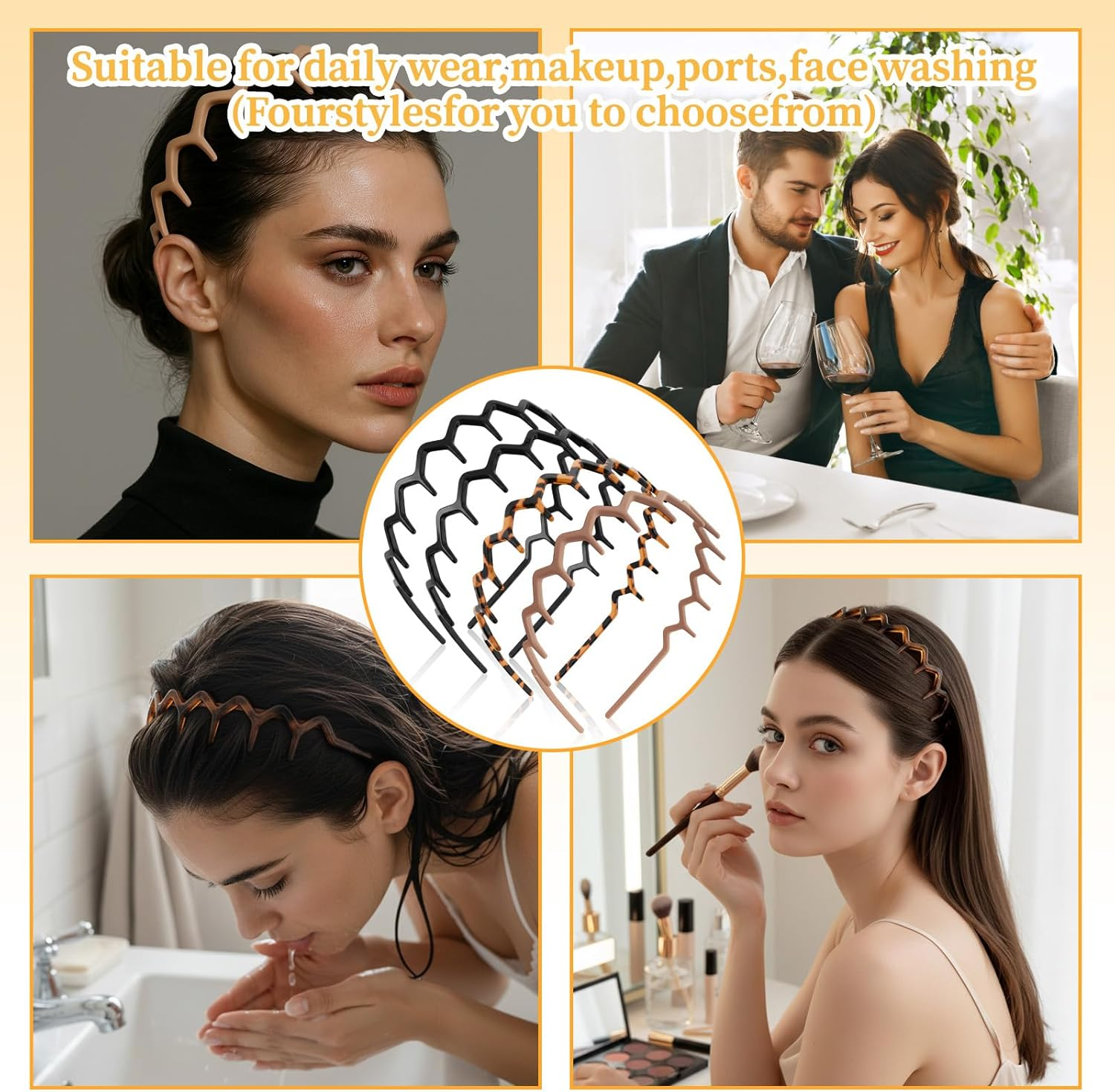 4 Pcs Headbands, Headbands for Women, Zig Zag Headband, Wavy Hair Bands for Women, Non-Slip Comfortable Head Bands, Multiple Colors Available image number 4