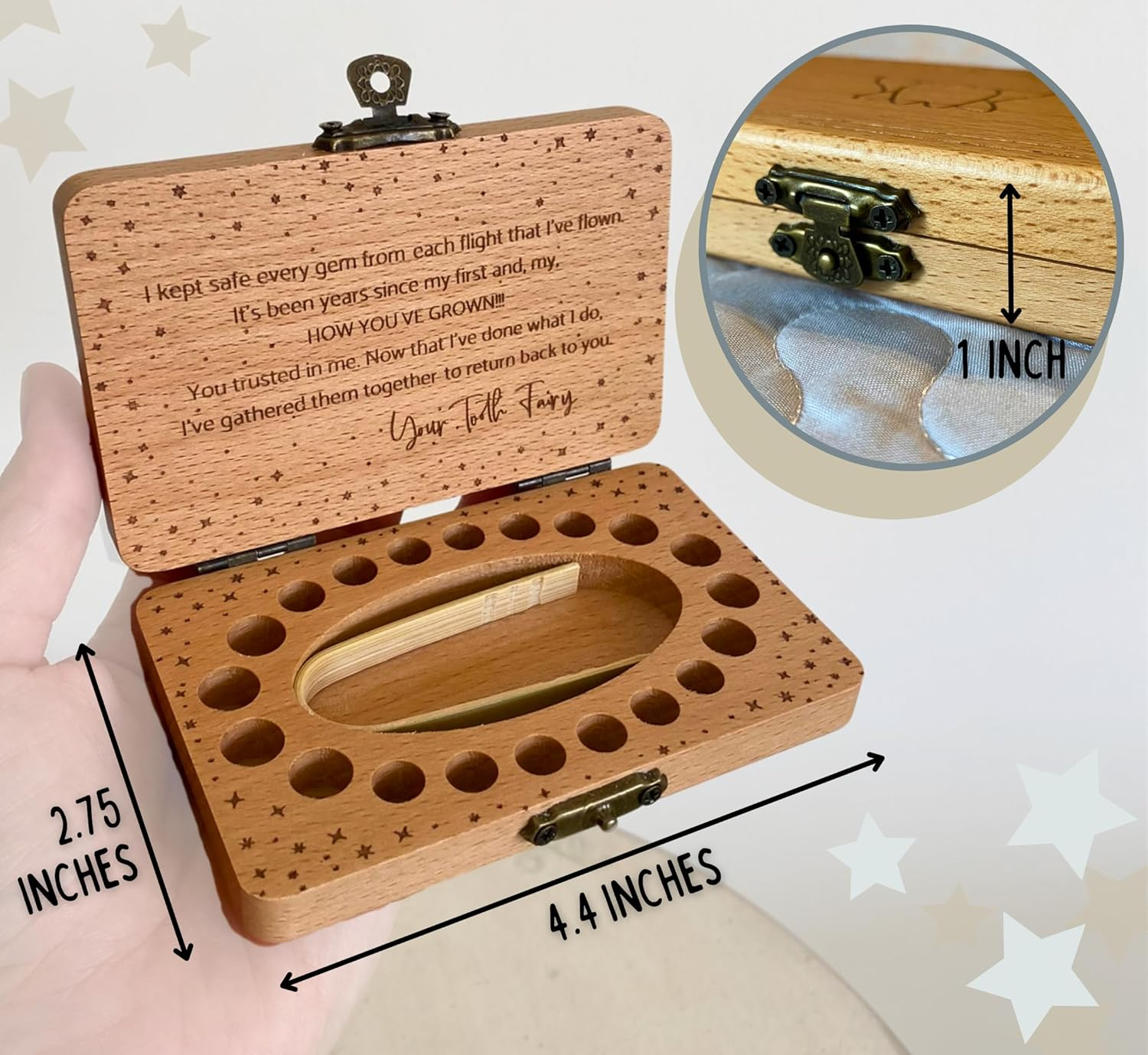 Tooth Fairy Keepsake Box for Girls & Boys, Tooth Fairy Box for 20 Baby Teeth, Wooden Tooth Storage & Saver Box for Lost Teeth, Tooth Fairy Gifts for Birthday (Natural Beech) image number 1