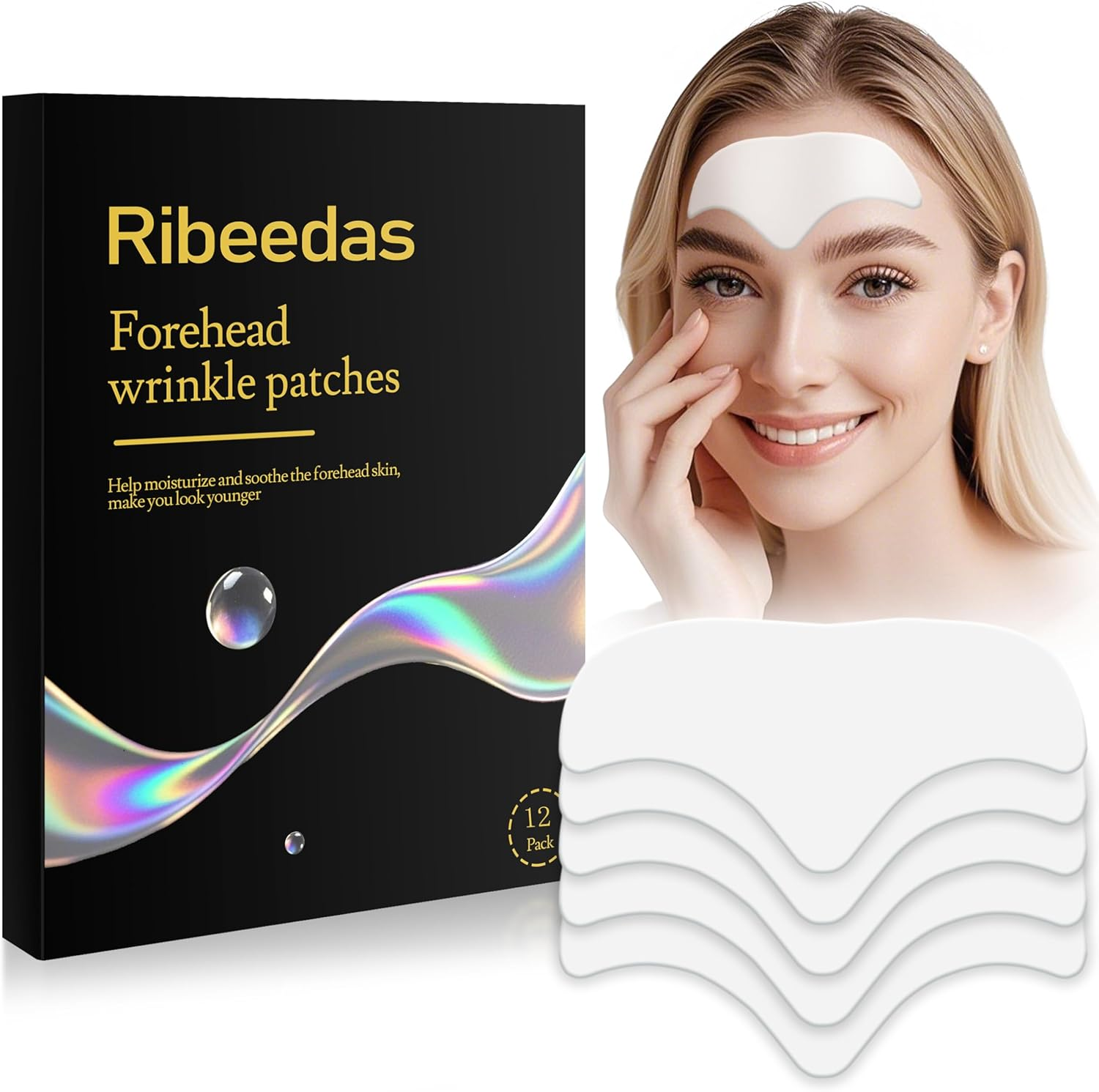 Ribeedas 12 Pack White Forehead Wrinkle Patches Overnight,Collagen Wrinkle Patche,Apply to the Skin between the Foreheads and Eyes,Reduce Forehead Wrinkles,Moisturize Facial Care image number 4