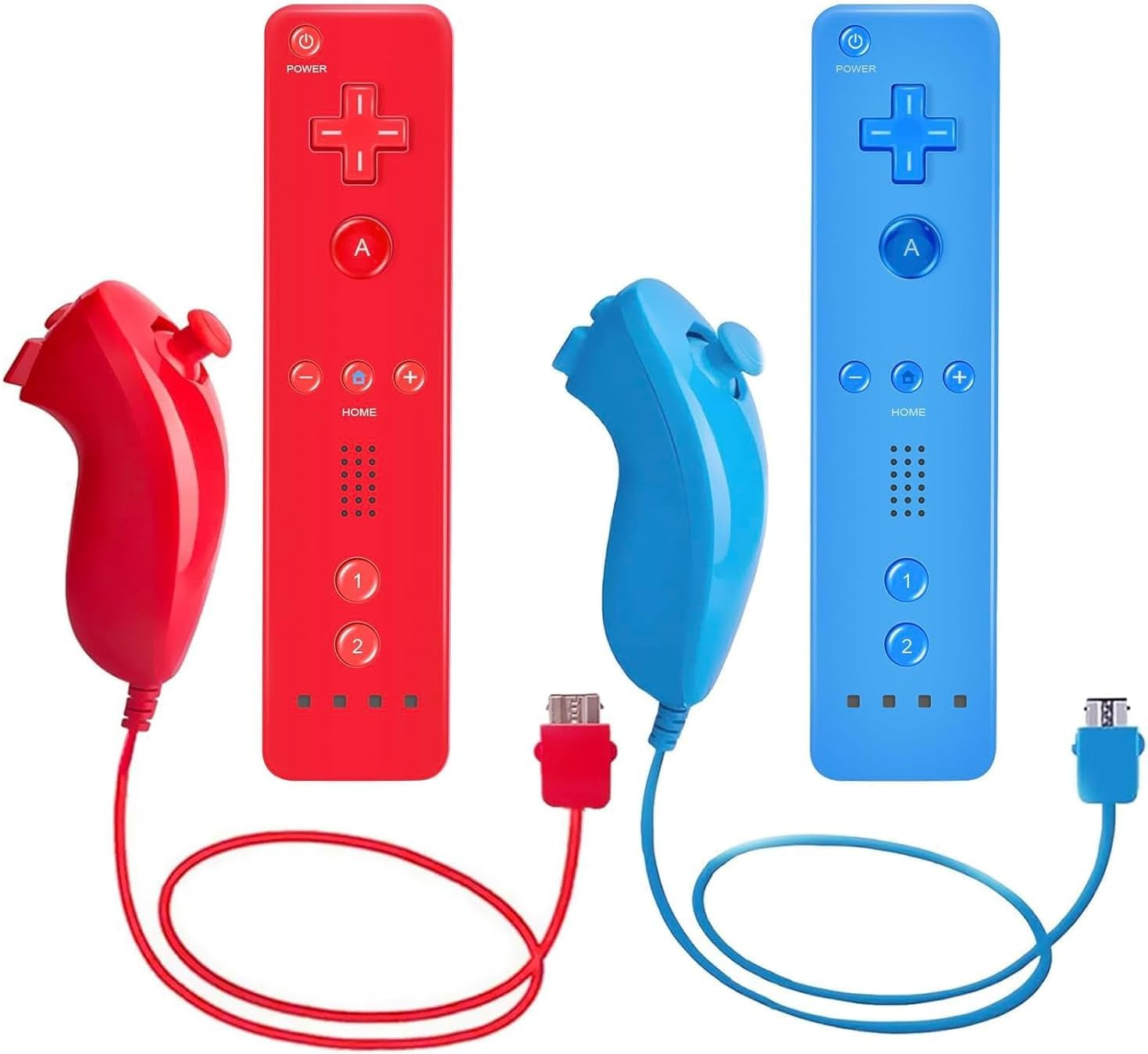 Wii Remote Controller and Nunchuck Controllers for Wii U, Including Silicone Case and Wrist Strap (Red+Blue) image number 1