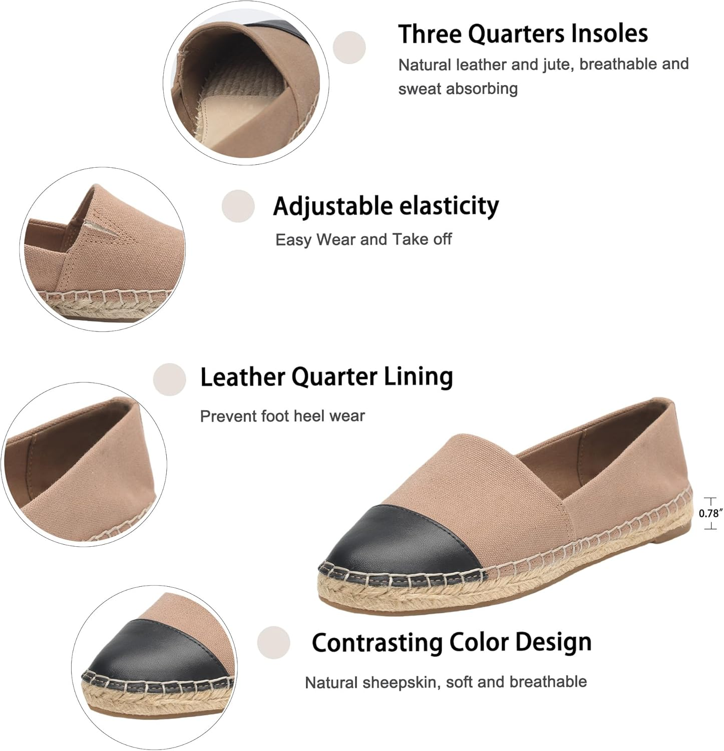 Landing Craft Espadrilles Flats for Women,Nonslip Loafers Breathable round Toe Canvas Flats image number 3