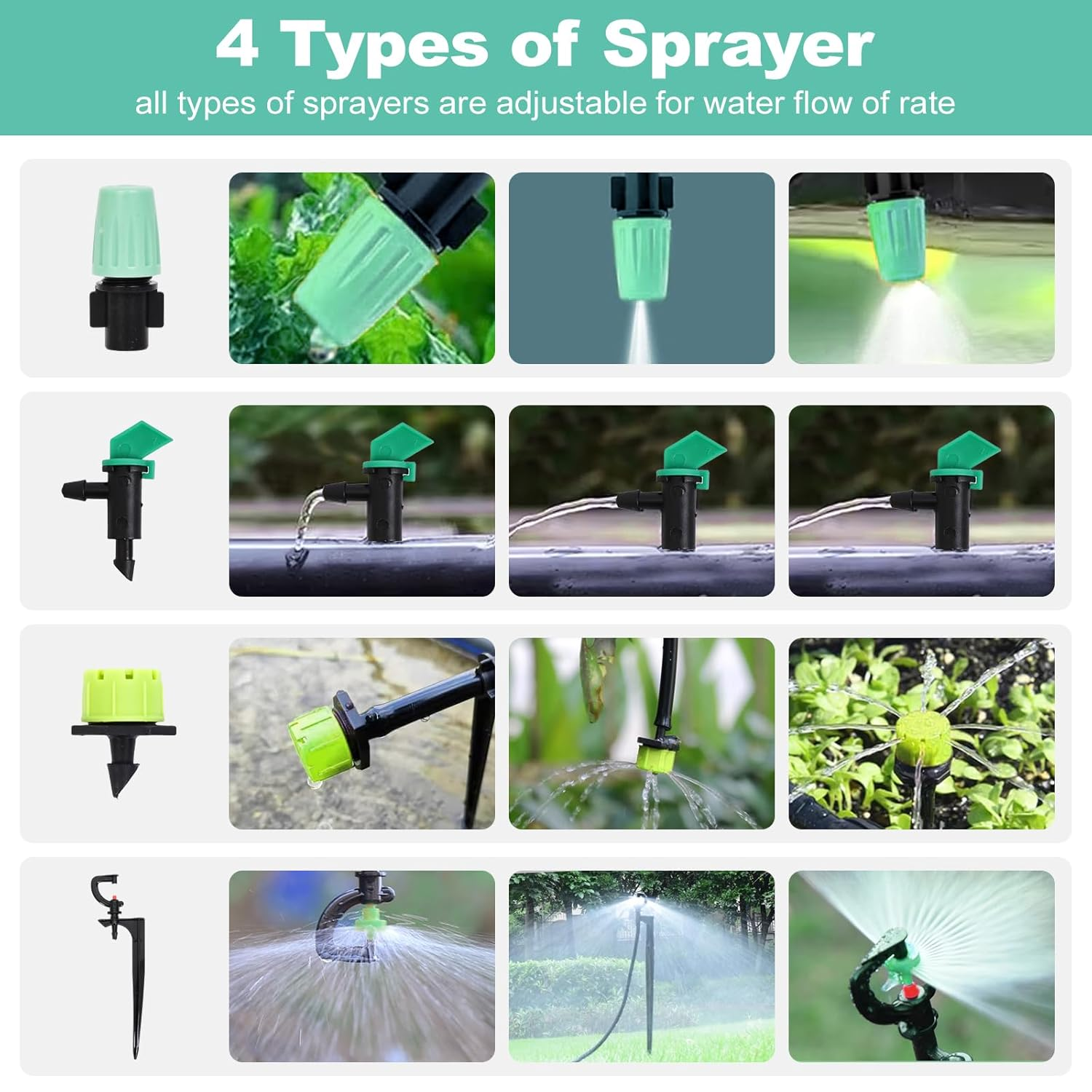 HOINCO 98FT 153Pcs Drip Irrigation Kit,Drip Irrigation System Kit Automatic Irrigation System Patio Misting Plant Watering System for Garden, Greenhouse, Flower Bed, Patio, Lawn. image number 4