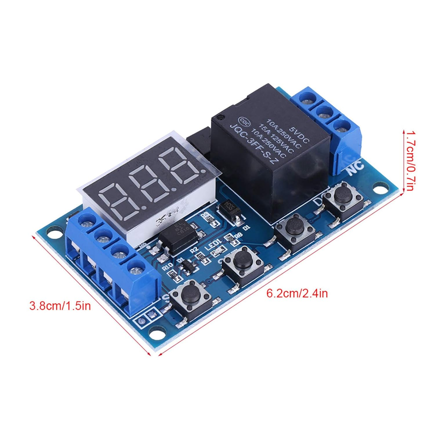 6V~30V Delay On/Off Cycle Timer Relay Switch Module with Digit LED Display, High Voltage Level, Industrial Level Circuit Board, DC 30V 5A Load Capacity, 1 X Timer Switch image number 1