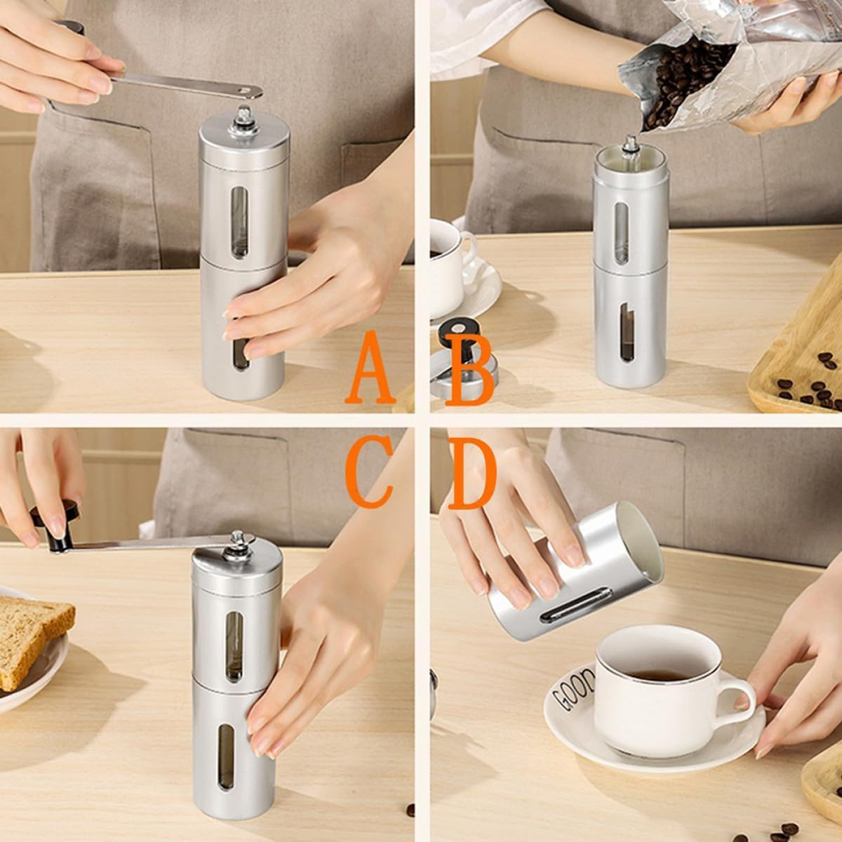 SWETRACE Manual Stainless Steel Coffee Mill Grinder for Espresso Beans Portable Hand Coffee Bean Grinder Suitable for Home and Travel image number 6