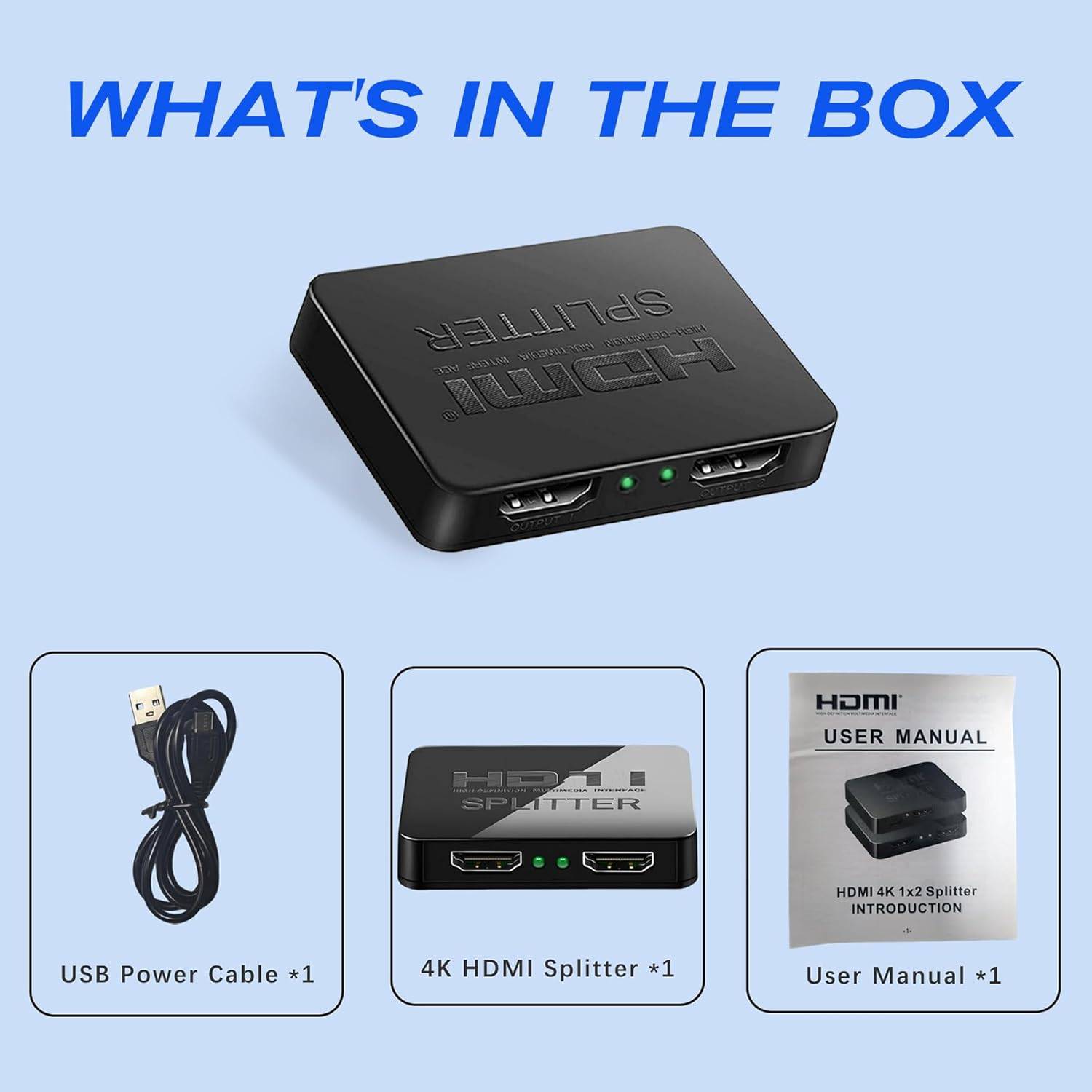 HDMI Splitter 1 in 2 Out, 4K 1X2 HDMI Splitter for 3D 1080P, Dual HDMI Splitter Hub to Dual Monitors Multi-Scree Displays Audio Synchronization, for Laptop Desktop PC Graphics Card TV image number 3