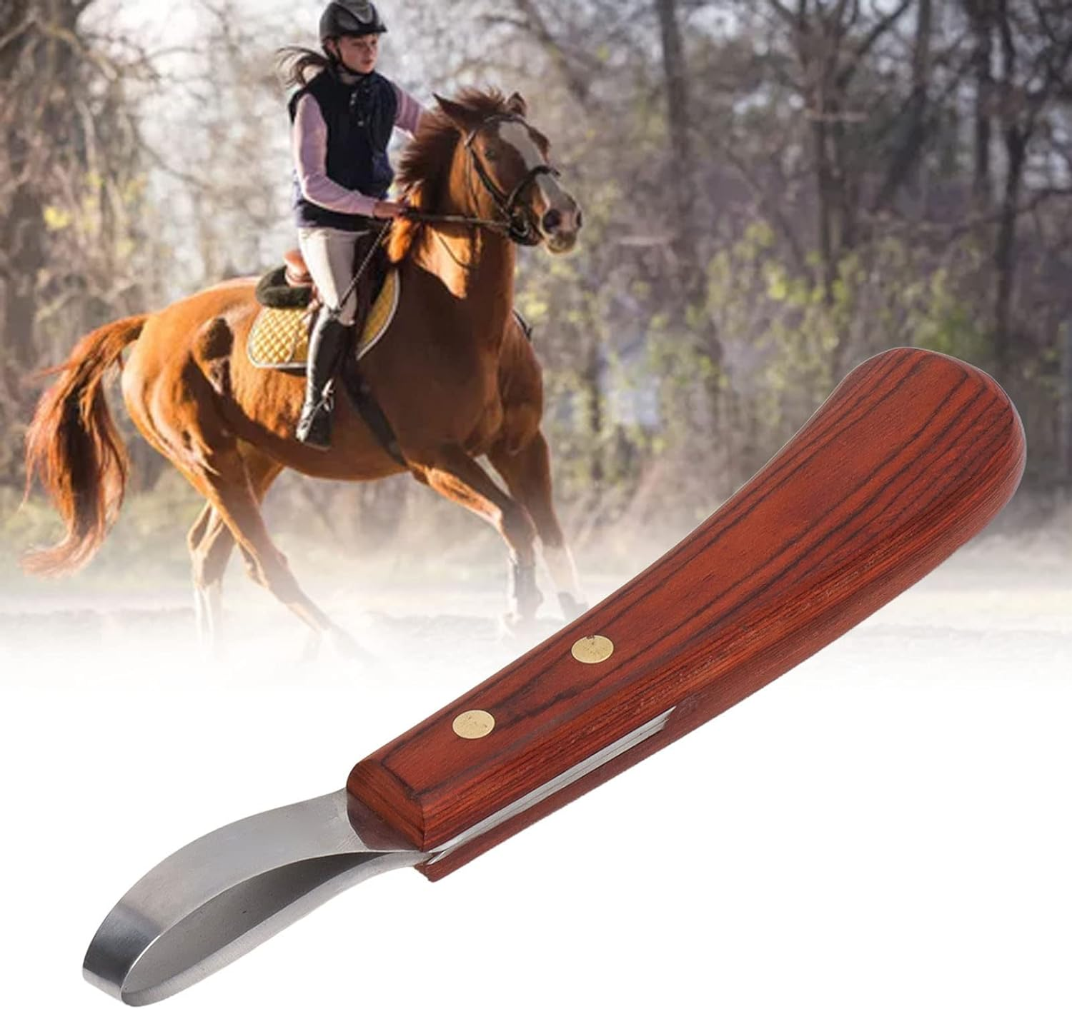 Hoof Knife,Stainless Steel Blade Curved Farrier Horse Hoof Trimmer with Non Slip Rubber Wood Handle,Multipurpose Hoof Loop Trimming Knife,For Horses,Donkeys,Cattle