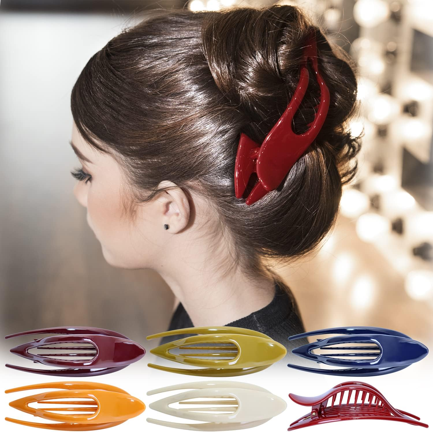 RC ROCHE 2 Pcs Flat Hair Clips Big Claw for Thick Hair French Duckbill Women No Slip Side Slide Curved Alligator Concord Strong Grip Hold Volume Lay down Clamp, Medium Black & Brown image number 5