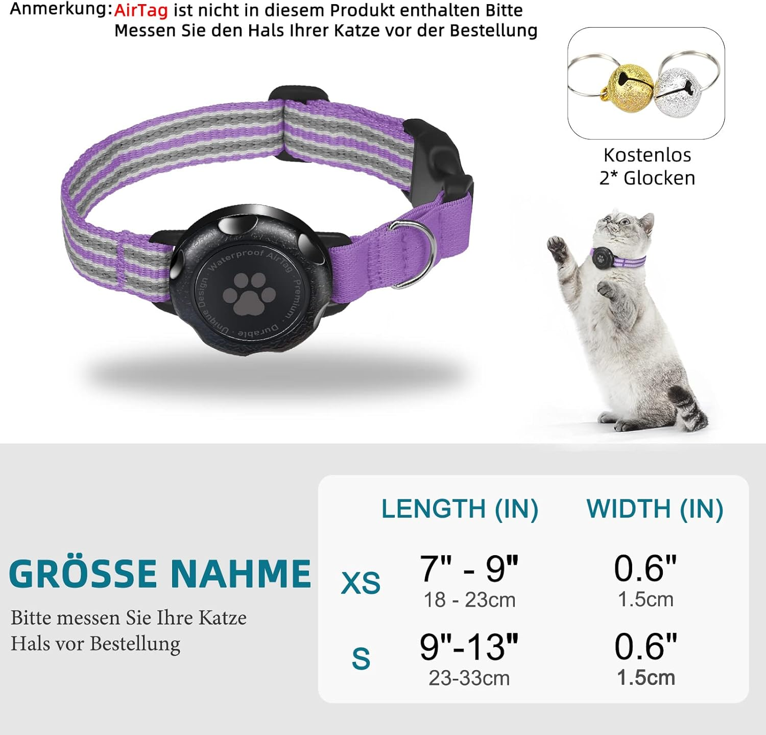 Airtag Cat Collar, Integrated Kitten Collar with 100% Waterproof Airtag Holder, Soundproof, Reflective GPS Cat Collar with Apple Air Tag Case for Kittens, Puppies (Purple, XS) image number 6