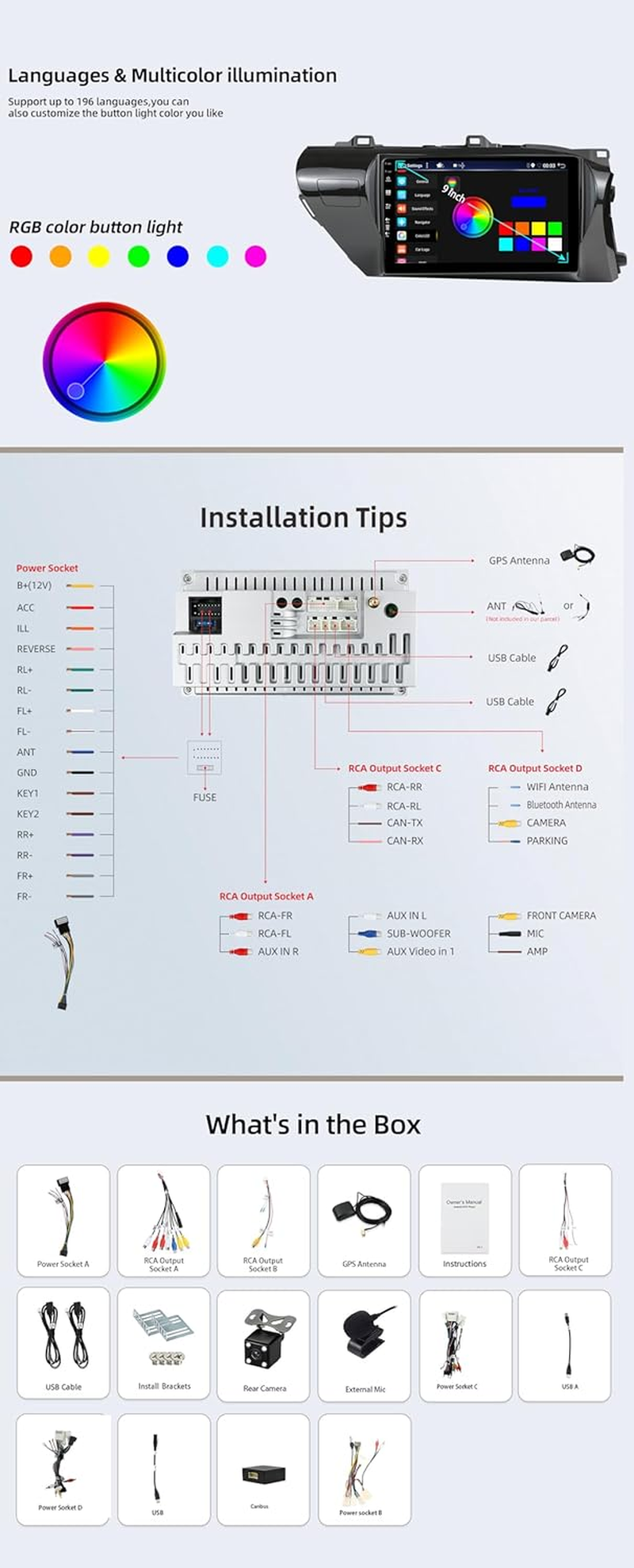BXLIYER - [6G+128G] - Android 14 IPS Car Stereo for Toyota Hilux (2015-2023) - Wireless Carplay/Android Auto - Camera & MIC - 10.1 Inch 2 Din - DSP Steering Wheel Dual Band Wifi DAB Fast-Boot 360-CAM image number 4
