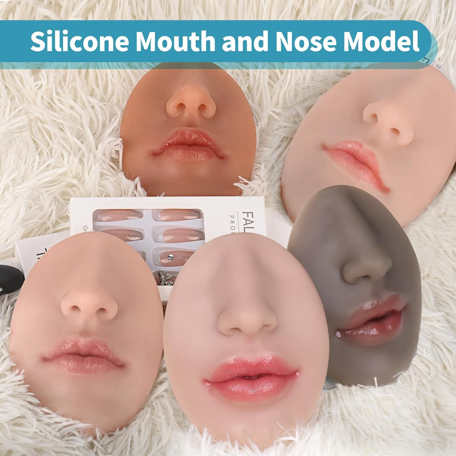 Vnmcry Silicone Nose Mouth Model Soft Flexible Piercing Practice Body Parts Silicone Lips Realistic Face Piercing Model Display (1 Pcs, Ivory, M-Thin Lip) image number 5