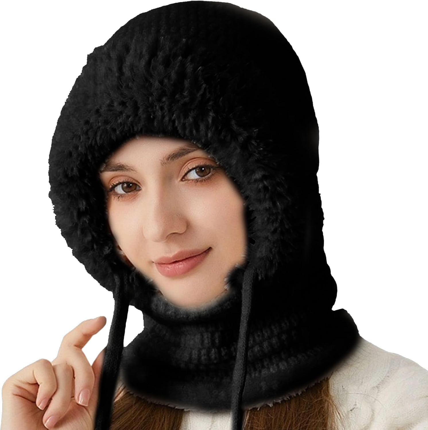 3 In1 Beanie Hat with Scarf and Face Cover - Winter Balaclava | Fall Winter Warm Knitted Windproof Beanie with Thick Soft Fleece Lining | One-Piece Hood Ski Maskes for Hiking, Travel, Skiing, Cycling