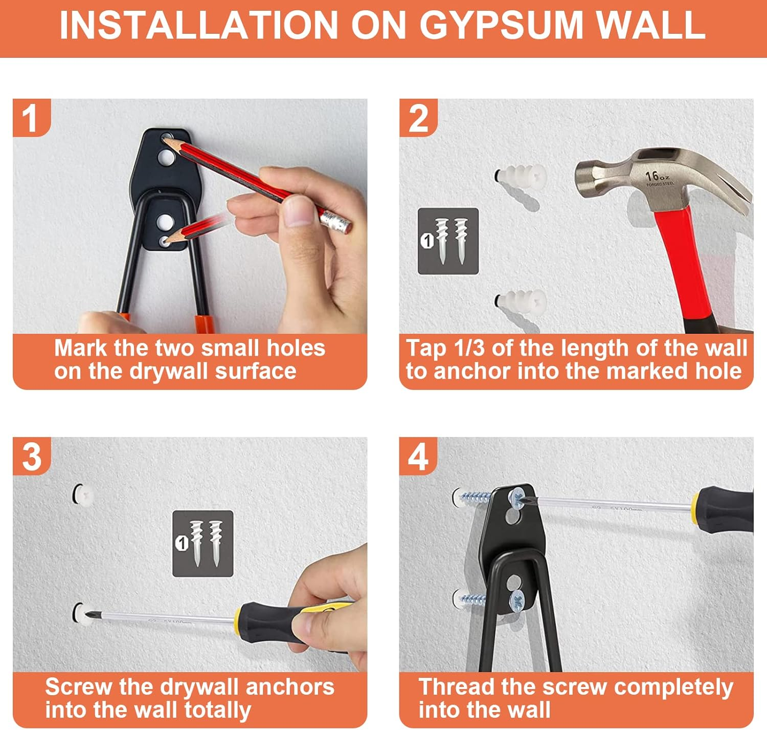 Sulishang 16 Pack Garage Hooks Heavy Duty, Utility Steel Garage Storage Hooks, Wall Mount Tool Organizer with Anti-Slip Coating for Garden Tools, Ladders, Bulky Items and More Equipment (Orange) image number 5