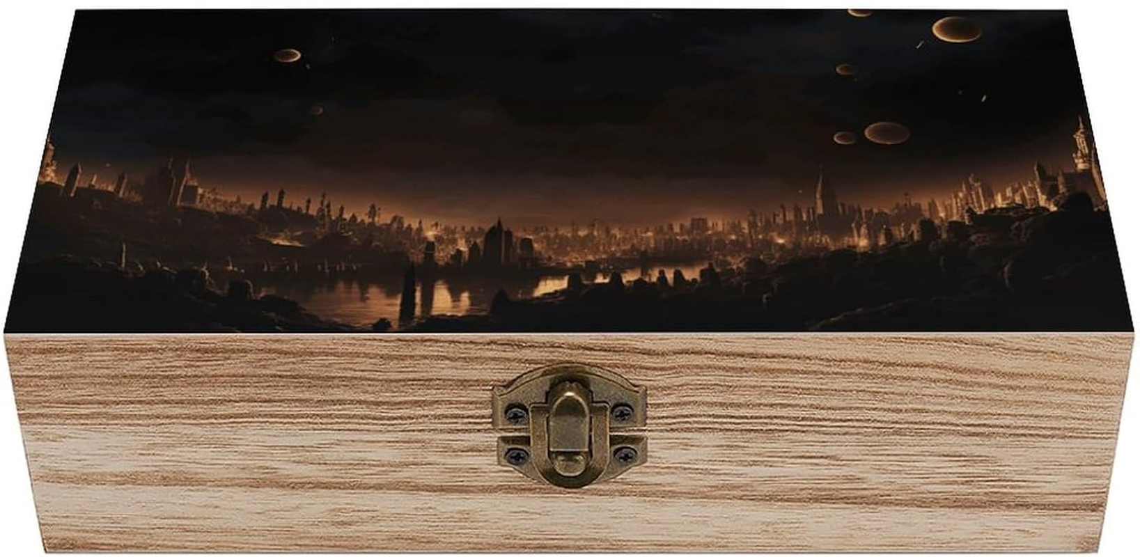 City in the Dark Wooden Box Wood Wedding Keepsake Boxes with Lids Small Decorative Boxes Lightweight Wooden Memory Storage Box for Crafts Keepsakes Jewelry Photo Letter Storage image number 1